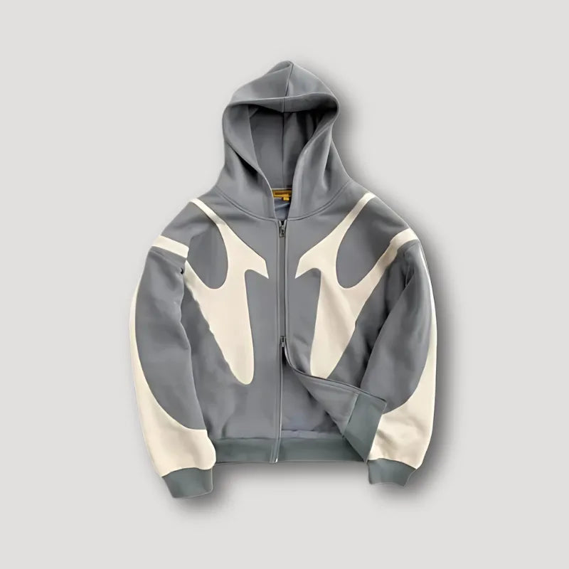 Oversized colorblock zip-up hoodie with hood, long sleeves and contrasting panels