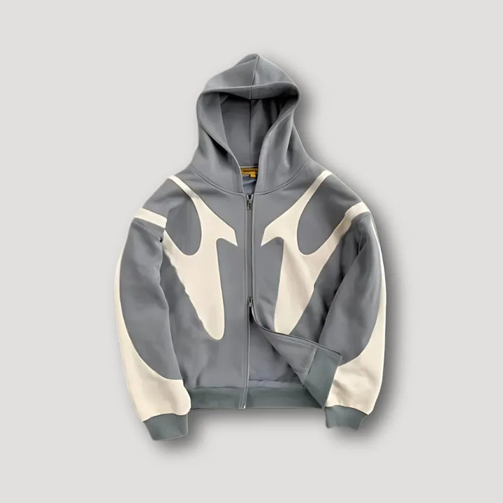 Oversized colorblock zip-up hoodie with hood, long sleeves and contrasting panels