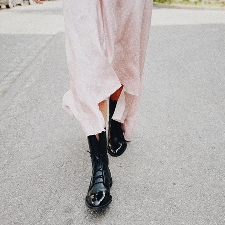 Women's tall classic lace-up boots with almond toes and low heels