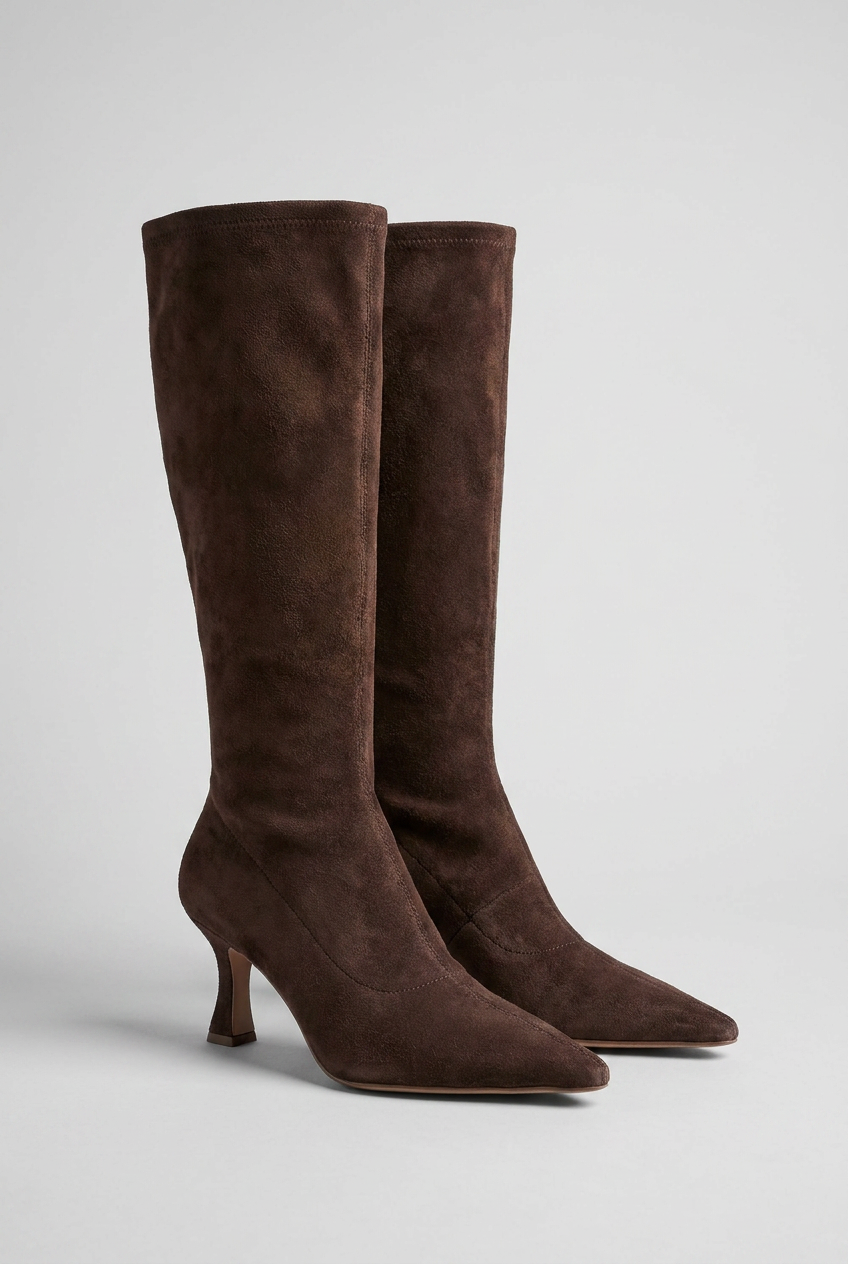 Women's knee-high pointed-toe boots with slim high heels
