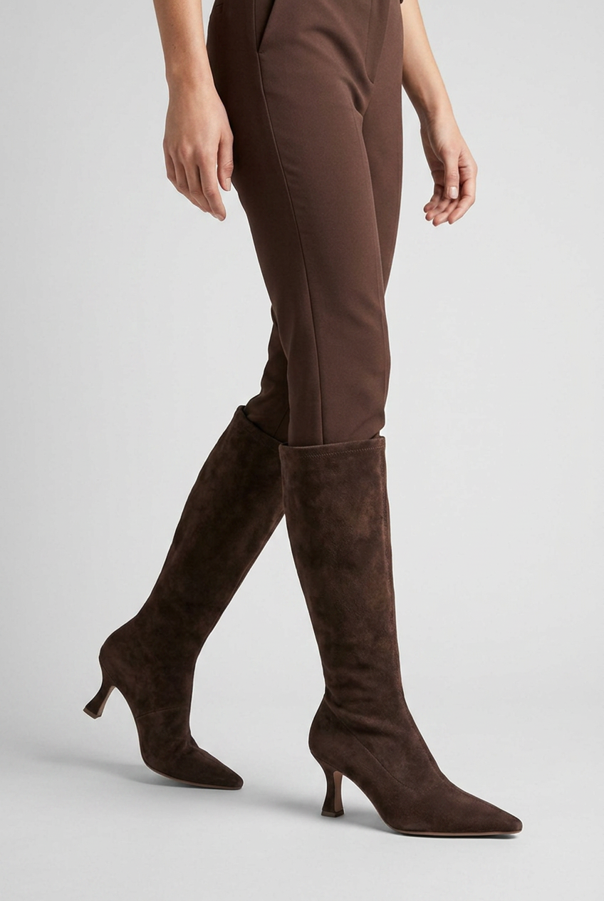 Women's knee-high pointed-toe boots with slim high heels