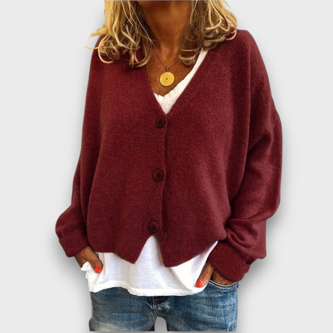 Women's long-sleeve V-neck button-front cardigan