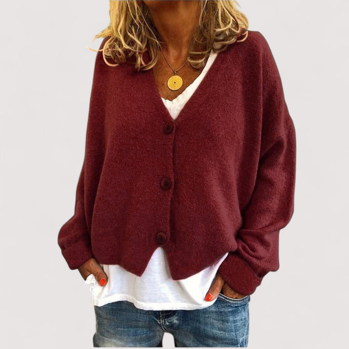 Women's long-sleeve V-neck button front knit cardigan