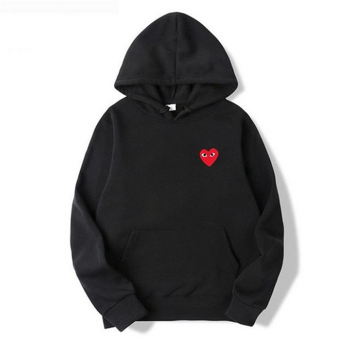 Women's pullover hoodie with hood, long sleeves, kangaroo pocket and heart eye motif