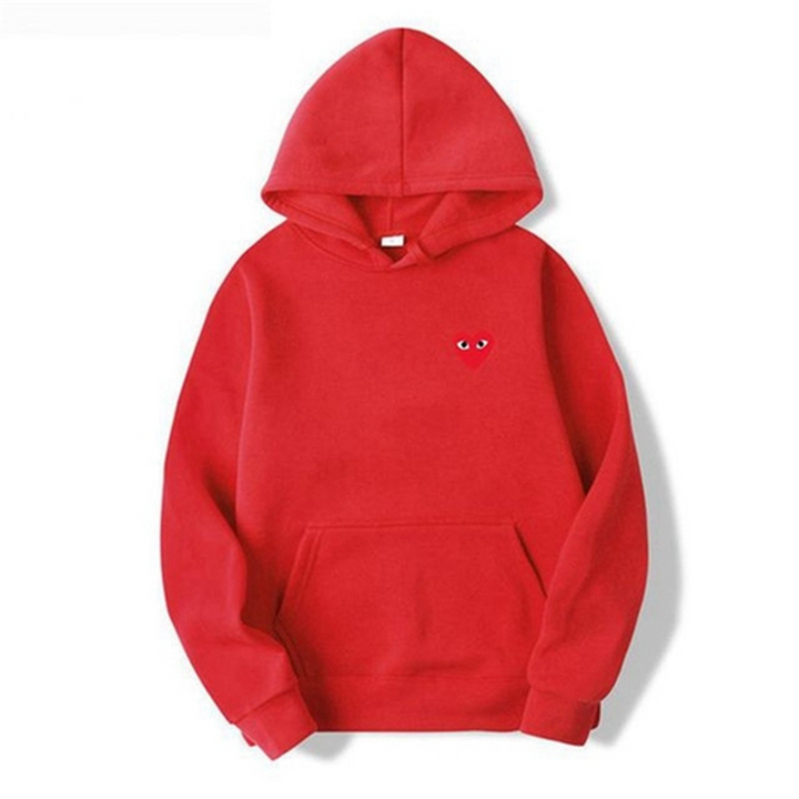 Women's pullover hoodie with hood, long sleeves, kangaroo pocket and heart eye motif