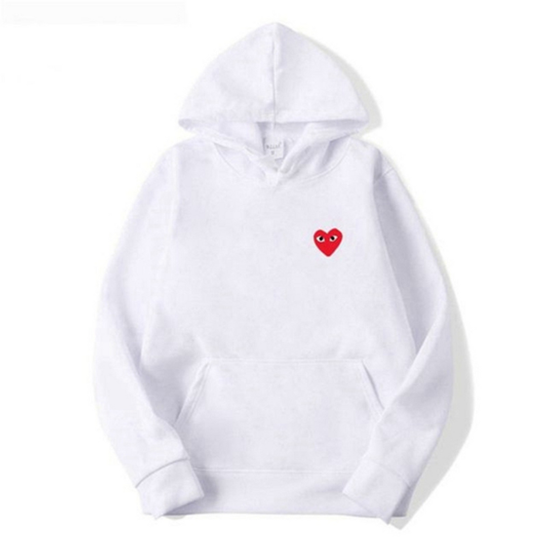 Women's pullover hoodie with hood, long sleeves, kangaroo pocket and heart eye motif