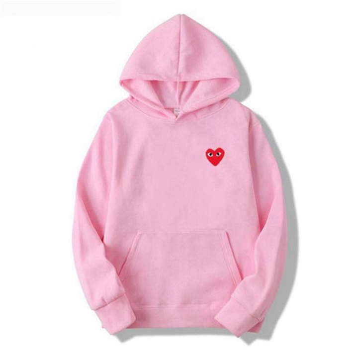Women's pullover hoodie with hood, long sleeves, kangaroo pocket and heart eye motif