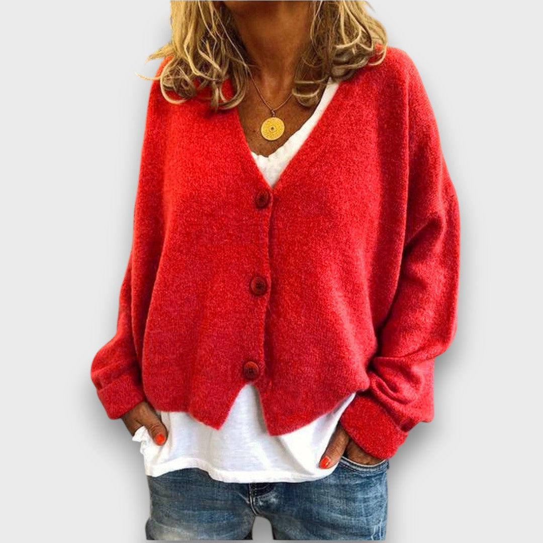 Women's long-sleeve V-neck button-front cardigan