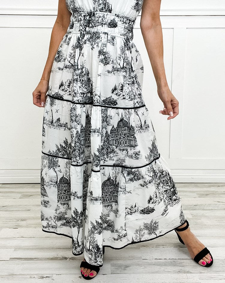 Vintage Dress For Women | Maxi Toile Print Tiered Design