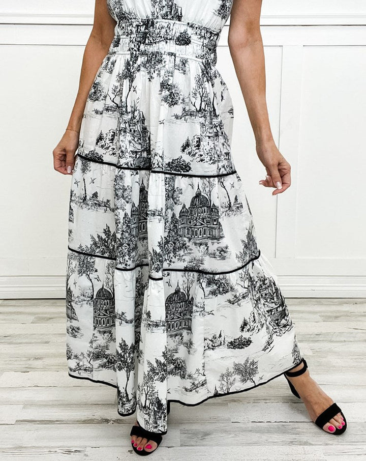 Vintage Dress For Women | Maxi Toile Print Tiered Design