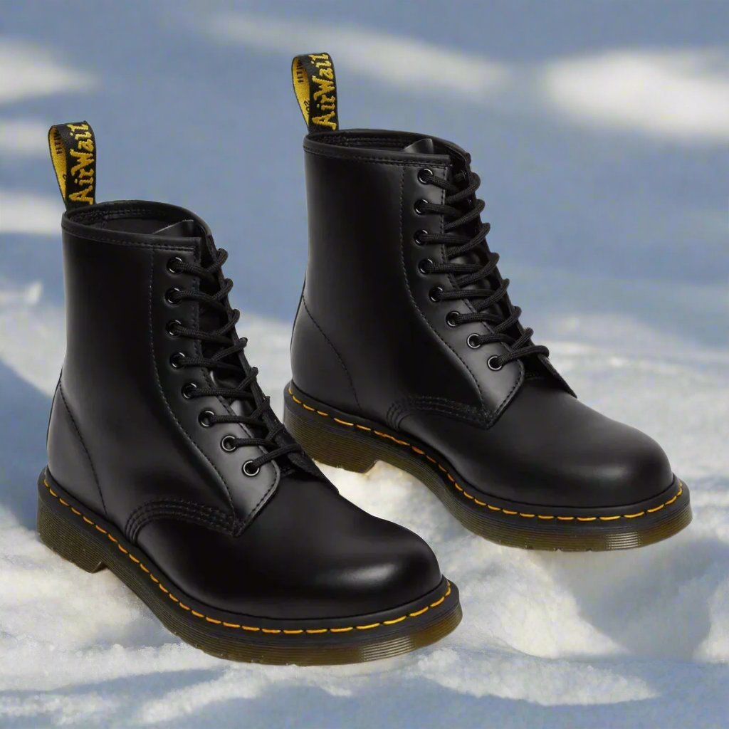 Unisex lace-up combat ankle boot with round toe and chunky sole