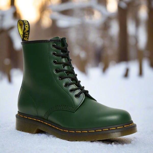 Unisex lace-up combat ankle boot with round toe and chunky sole