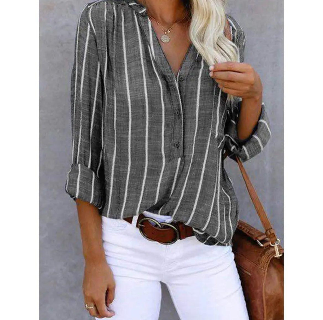 Blouse For Women | Button Front Striped Long Sleeve