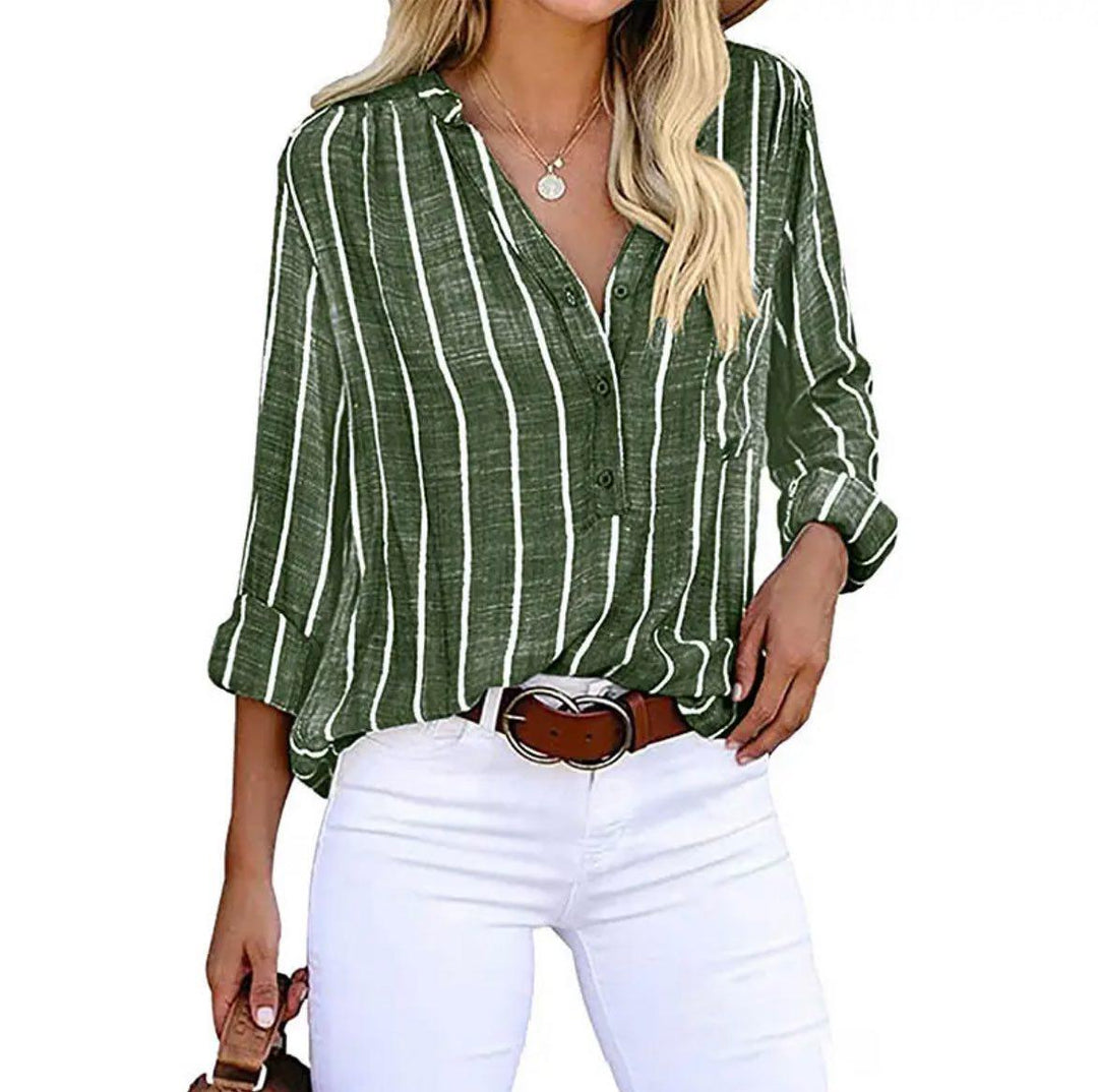 Blouse For Women | Button Front Striped Long Sleeve