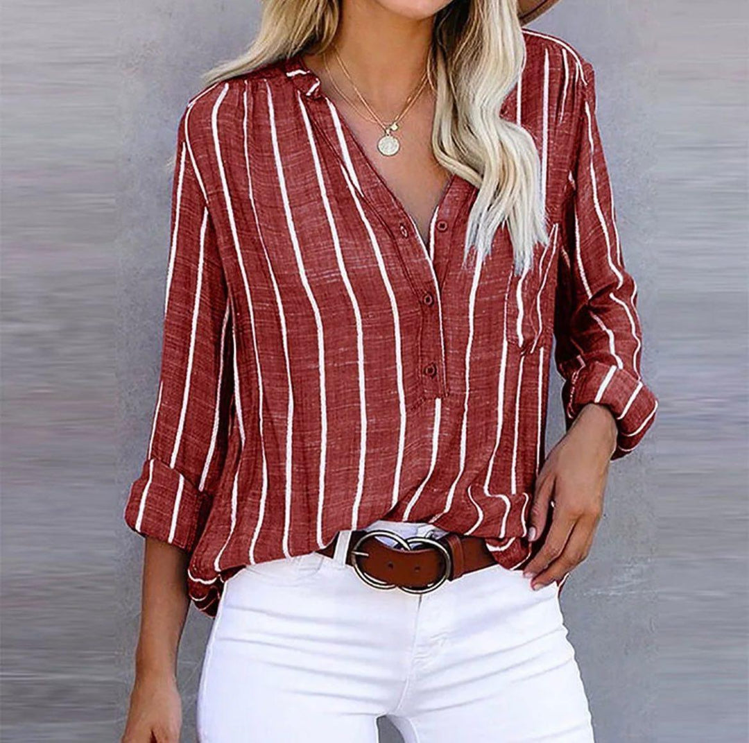 Blouse For Women | Button Front Striped Long Sleeve