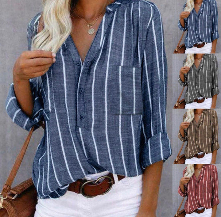 Blouse For Women | Button Front Striped Long Sleeve