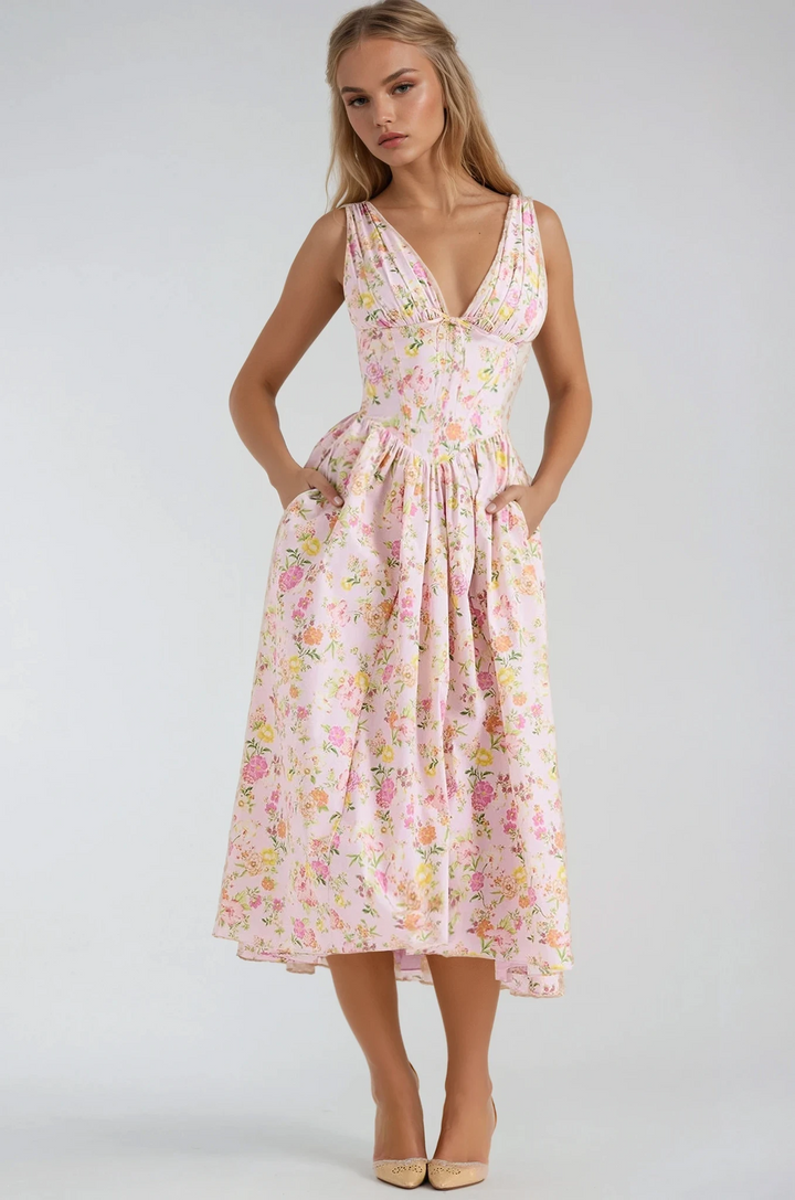 Summer Dress For Women | Midi Floral V-Neck Design