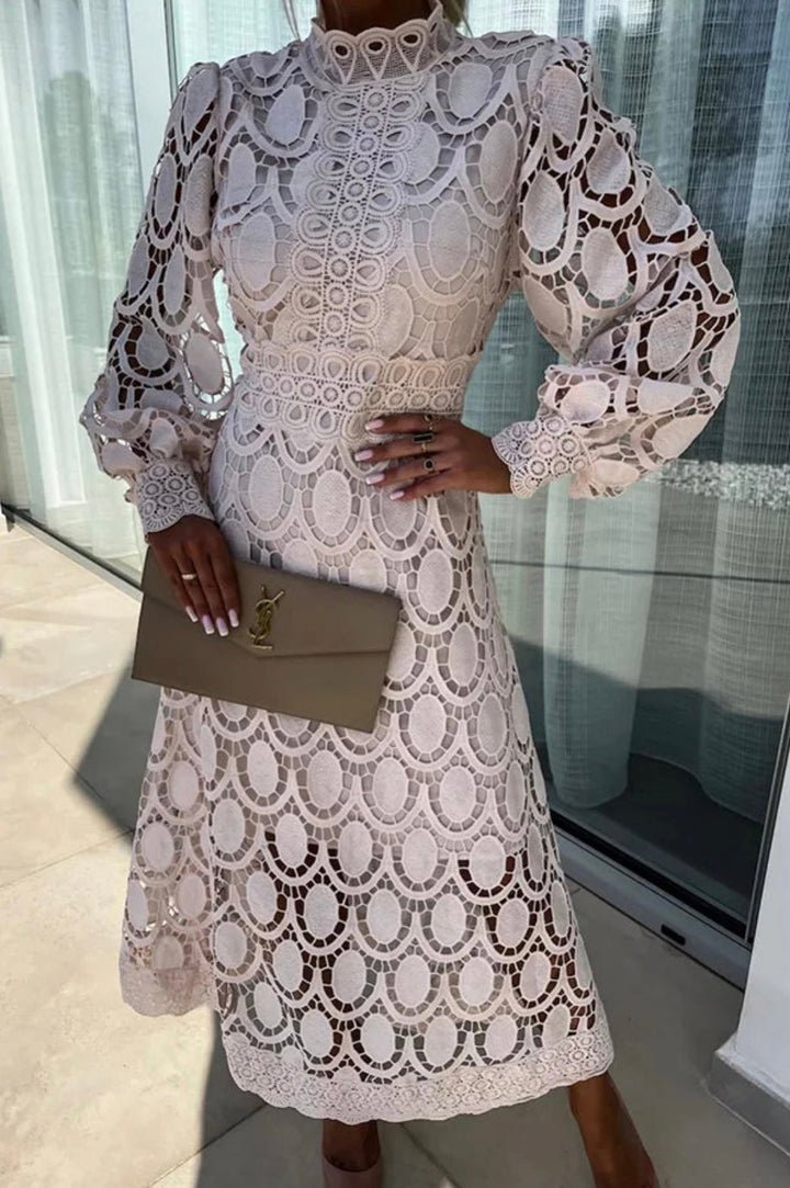 Women’s Dress | Waist-Defined Midi with Lace Design