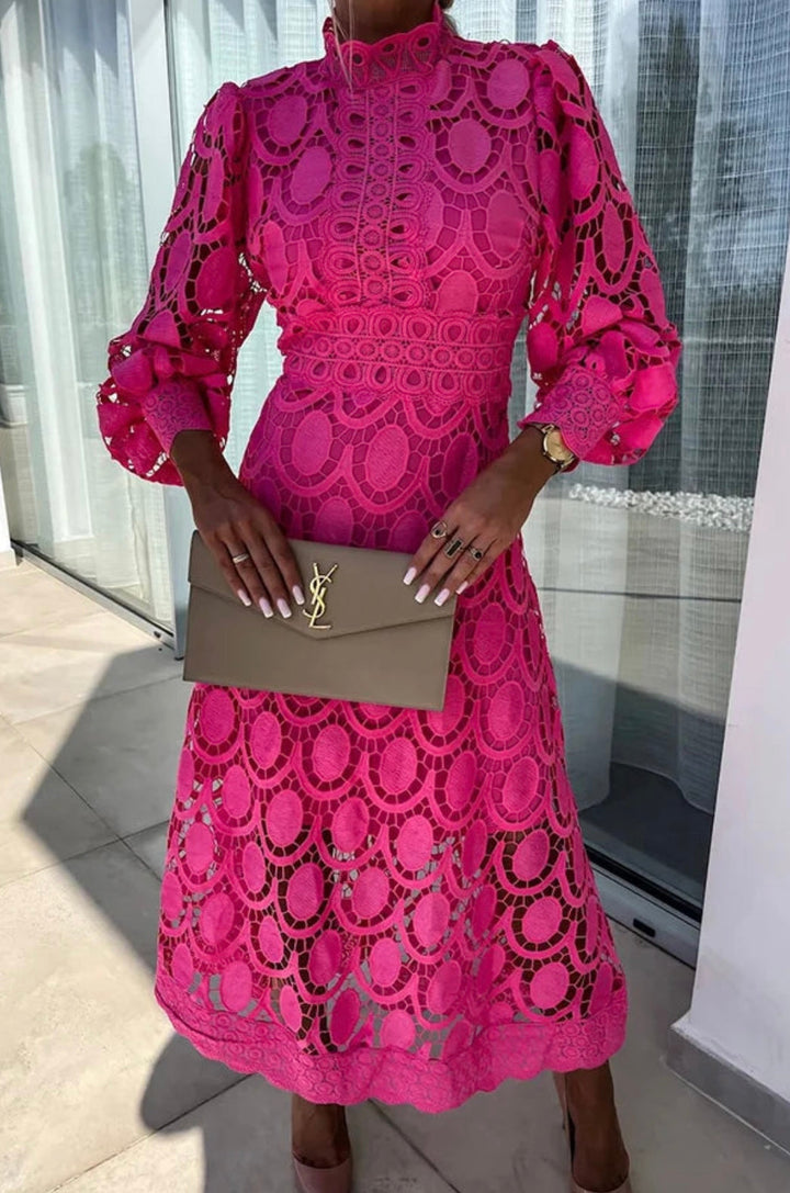 Women’s Dress | Waist-Defined Midi with Lace Design