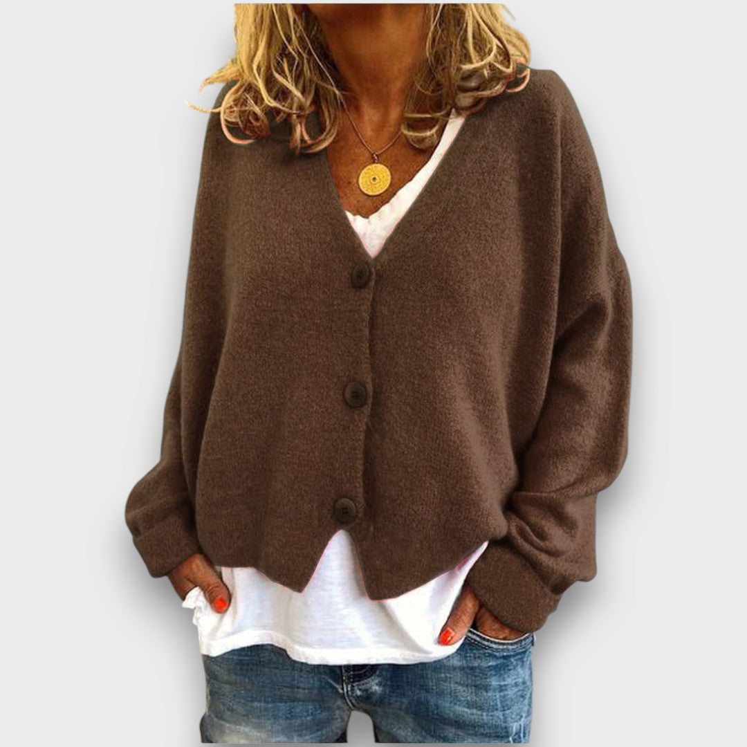 Women's long-sleeve V-neck button-front cardigan