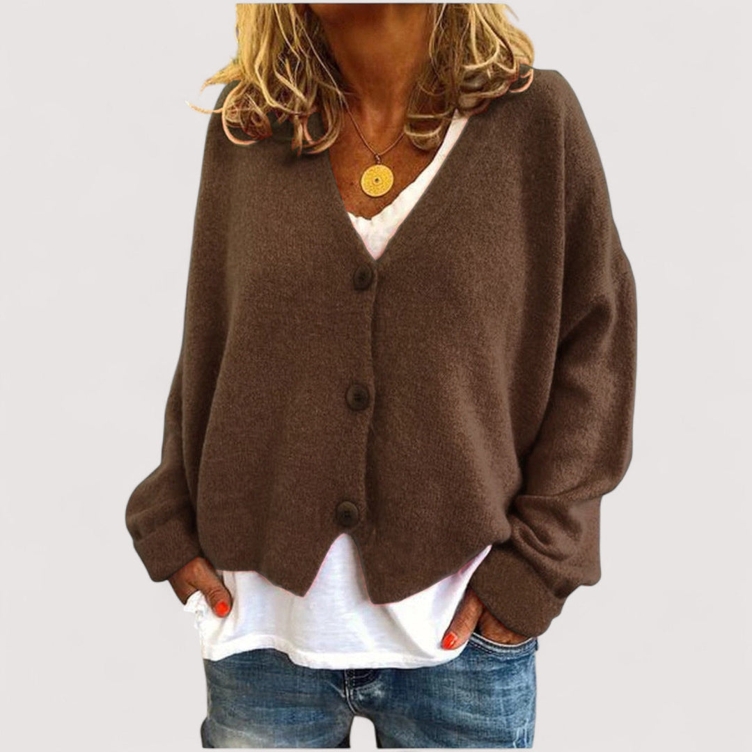 Women's long-sleeve V-neck button front knit cardigan