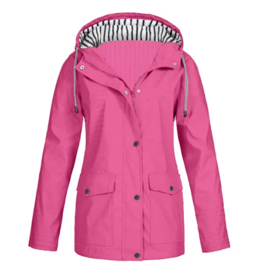 Women's hooded jacket with front zip, snap closure and flap pockets
