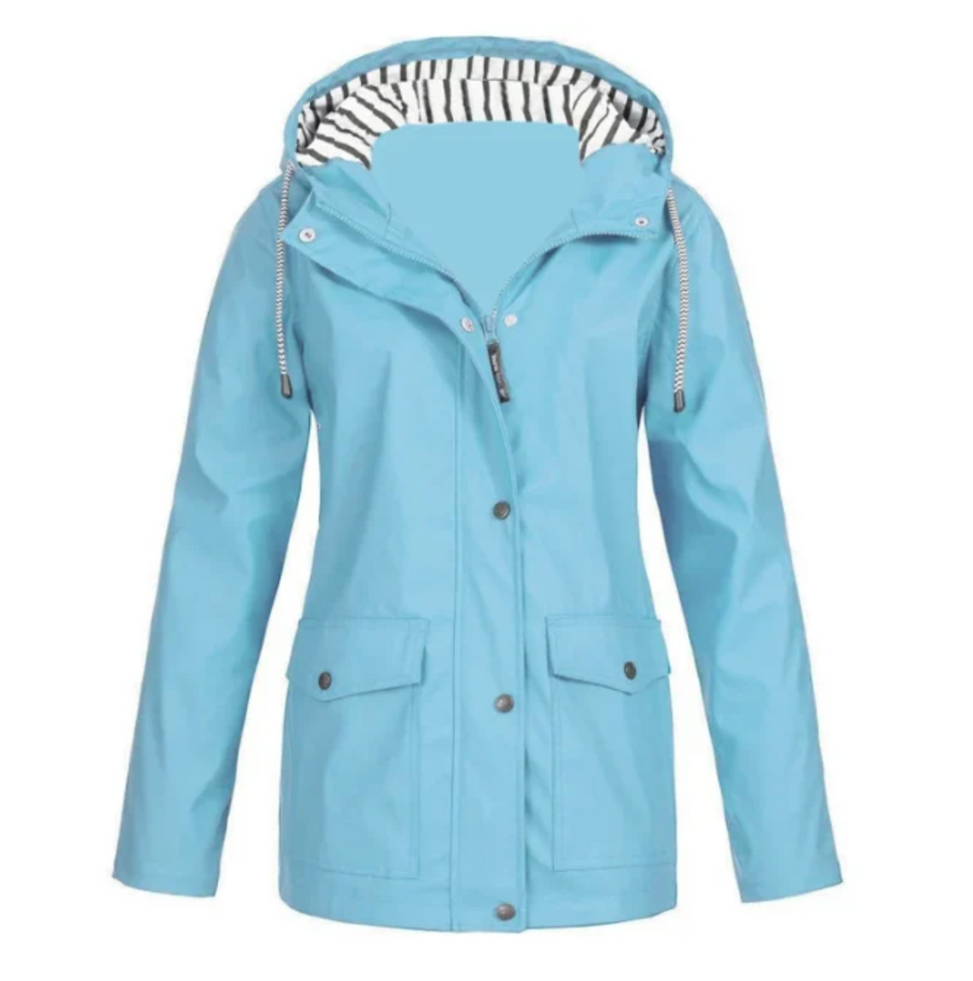 Women's hooded jacket with front zip, snap closure and flap pockets