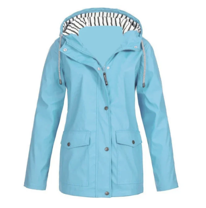 Women's hooded jacket with front zip, snap closure and flap pockets