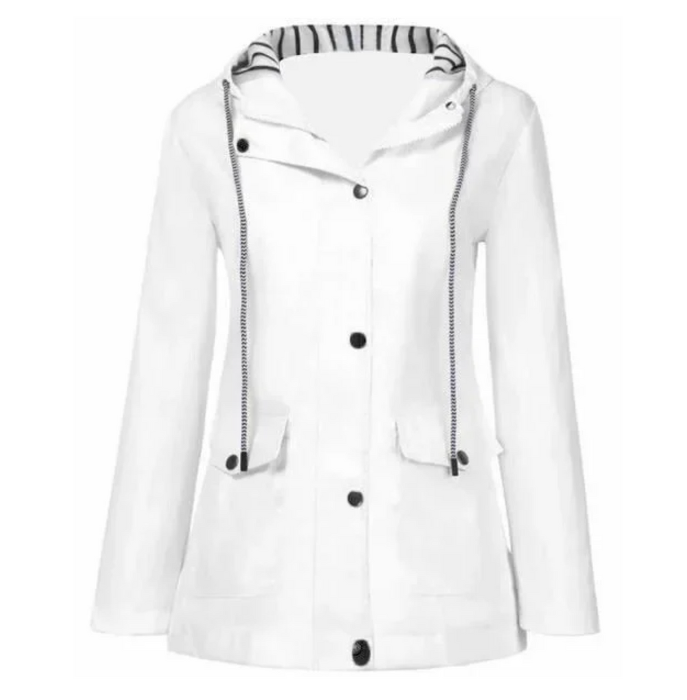 Women's hooded jacket with front zip, snap closure and flap pockets