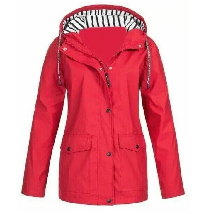 Women's hooded jacket with front zip, snap closure and flap pockets