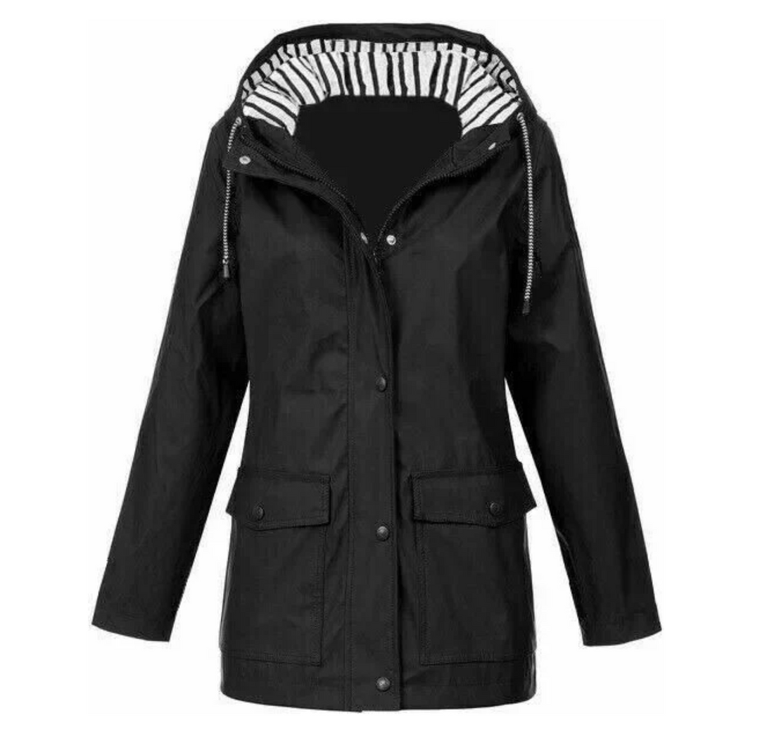 Women's hooded jacket with front zip, snap closure and flap pockets