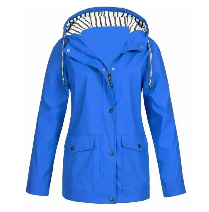Women's hooded jacket with front zip, snap closure and flap pockets