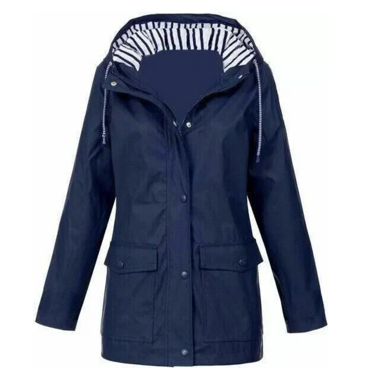 Women's hooded jacket with front zip, snap closure and flap pockets