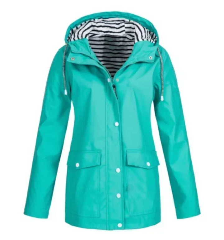 Women's hooded jacket with front zip, snap closure and flap pockets