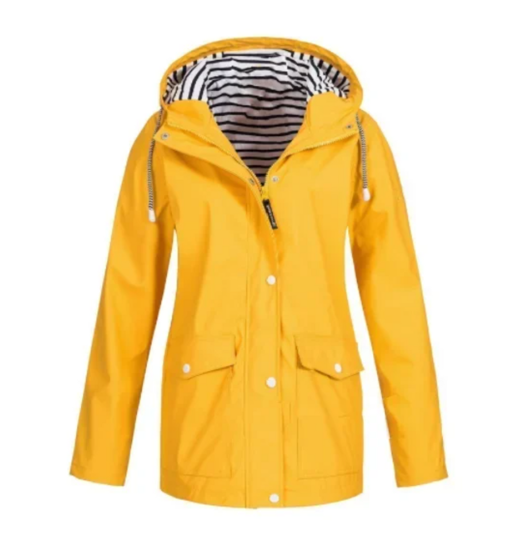Women's hooded jacket with front zip, snap closure and flap pockets