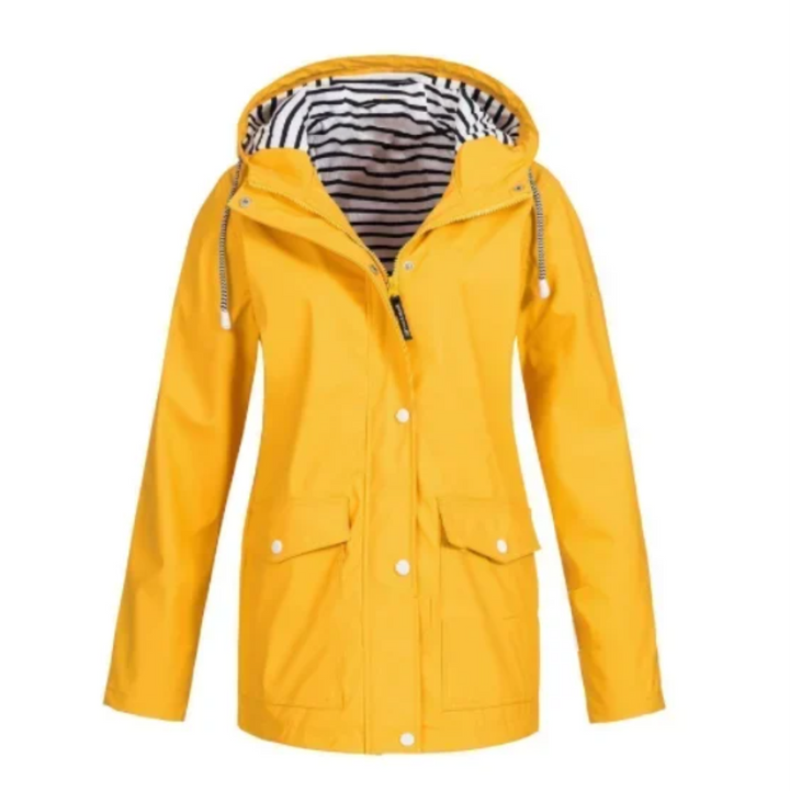 Women's hooded jacket with front zip, snap closure and flap pockets