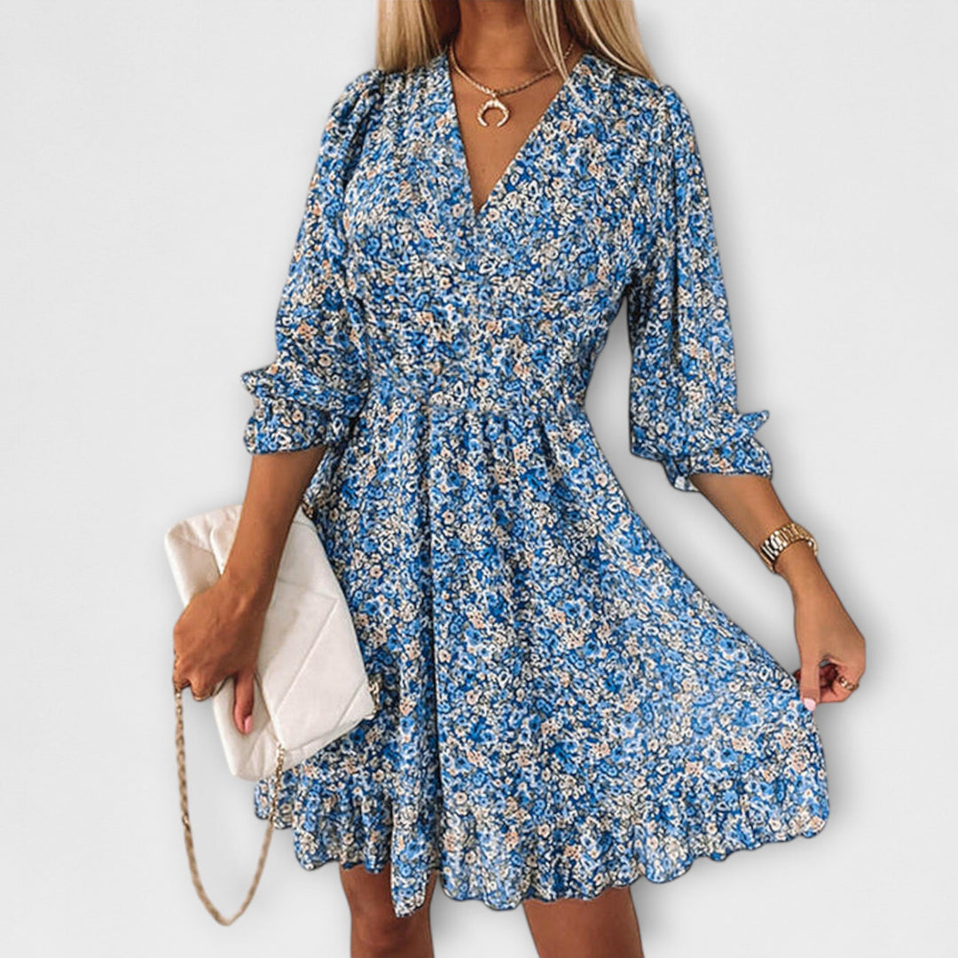 Summer Dress for Women | Mini Floral V Neck with Long Sleeves