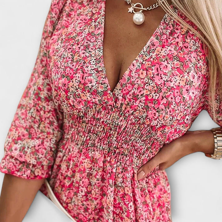 Summer Dress for Women | Mini Floral V Neck with Long Sleeves