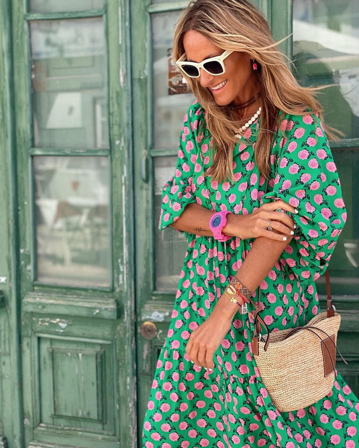 Dress For Women | V-Neck Printed Flowy Design