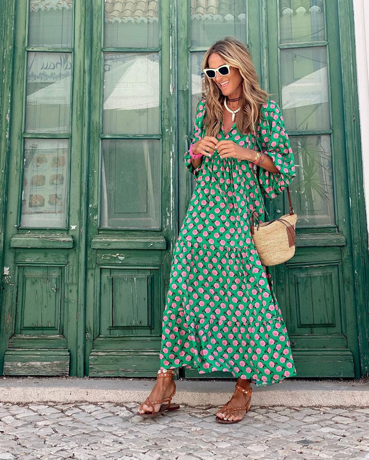 Dress For Women | V-Neck Printed Flowy Design