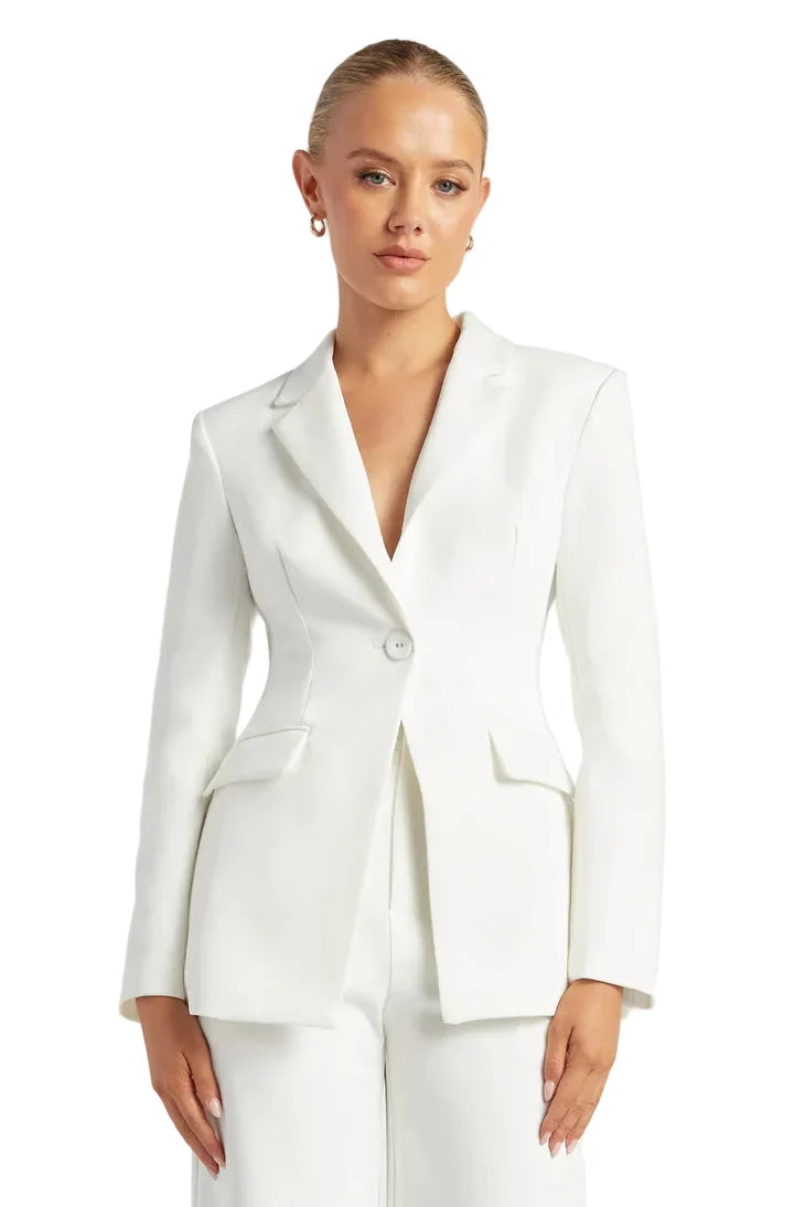 Women's tailored blazer and wide-leg cropped trousers suit set