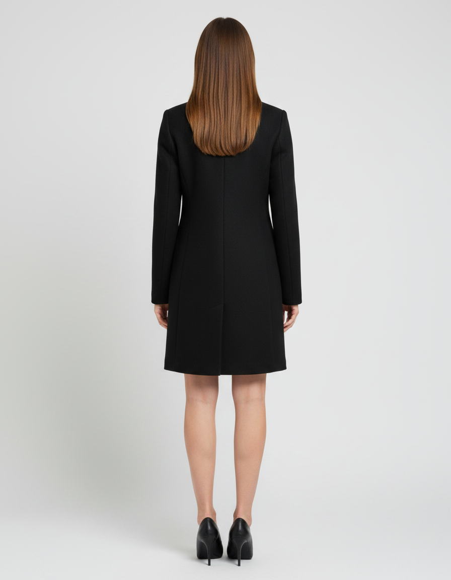 Women's straight-fit button coat with stand collar and long sleeves