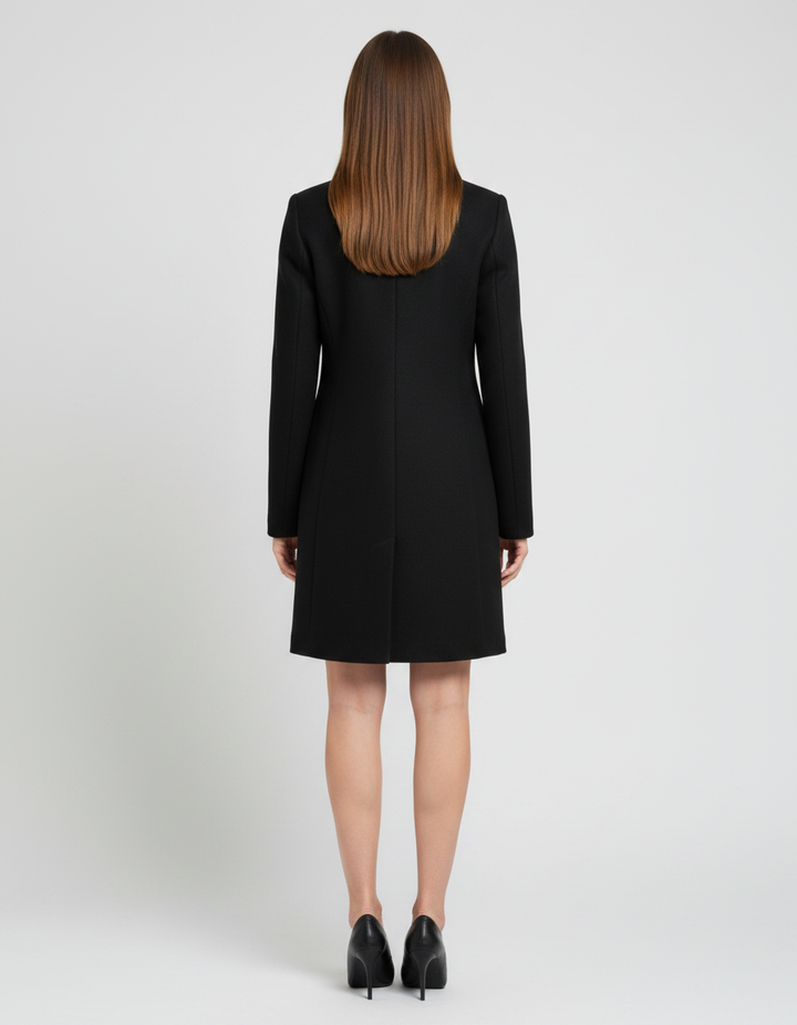 Women's straight-fit button coat with stand collar and long sleeves