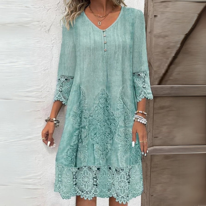 Boho Dress for Women | Midi Lace Hem Long Sleeve Dress