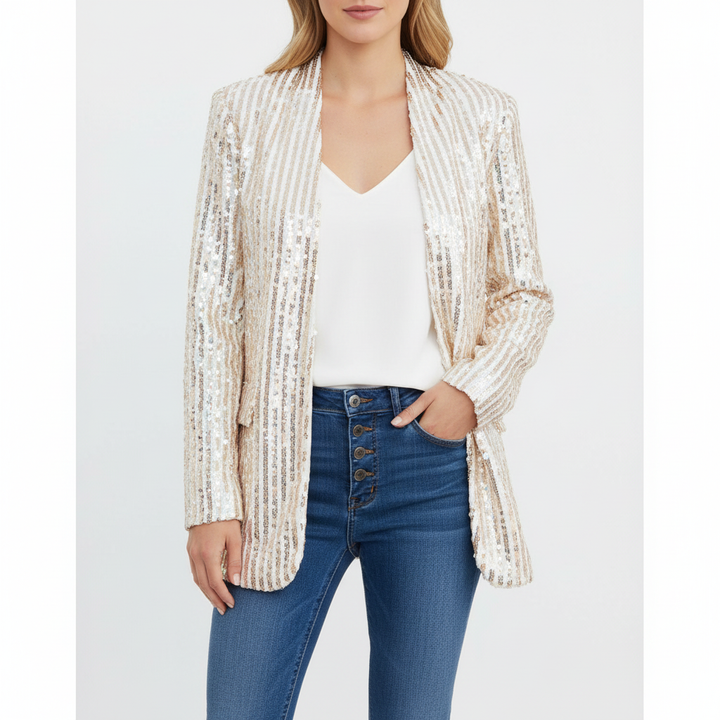 Women's long-sleeve sequin blazer with notch lapels