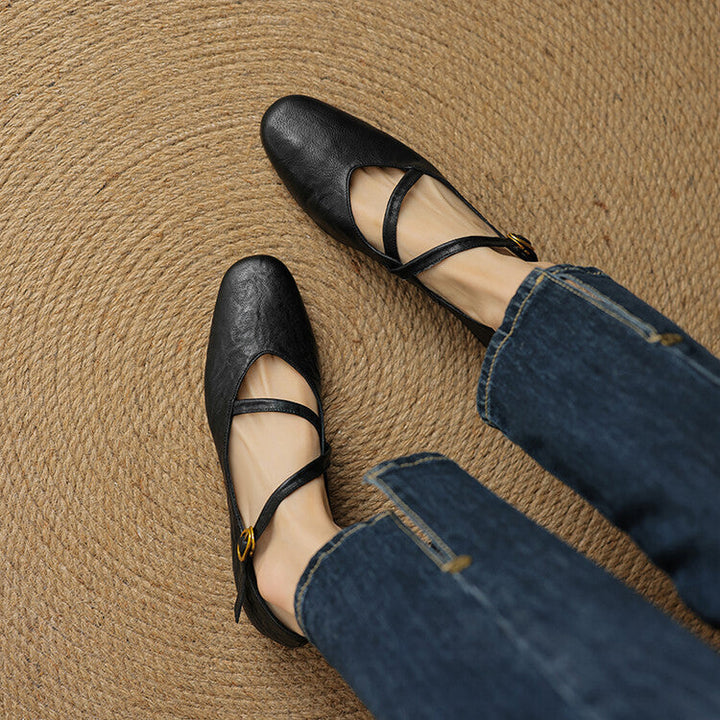 Women's Mary Jane flats with double buckle straps and low heels