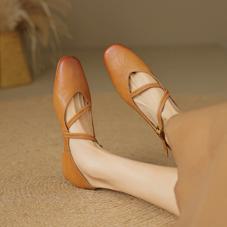 Women's Mary Jane flats with double buckle straps and low heels