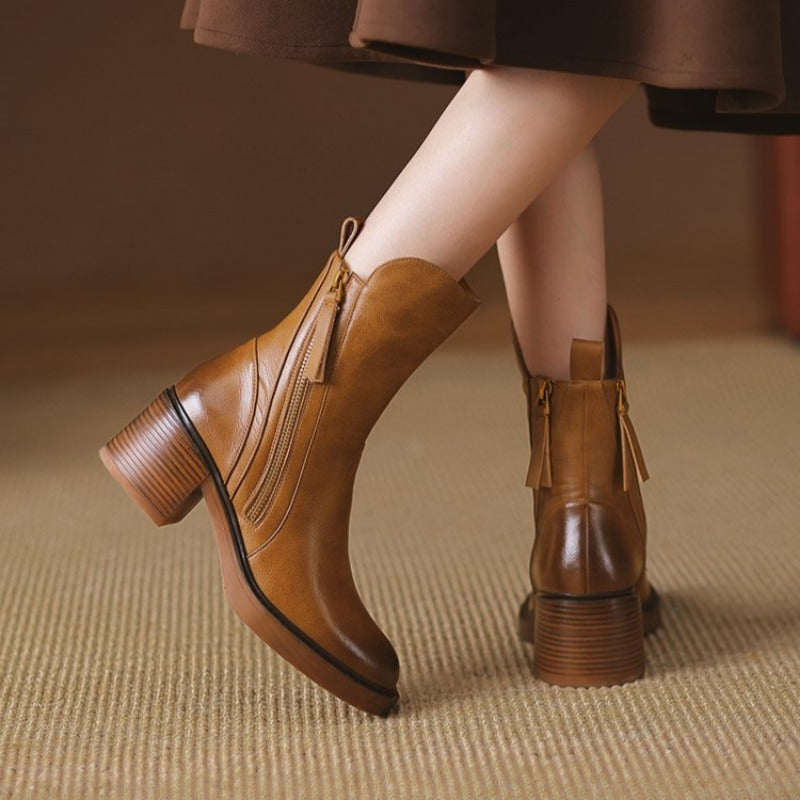 Boots For Women | Zipper Detail Ankle Block Heel Design