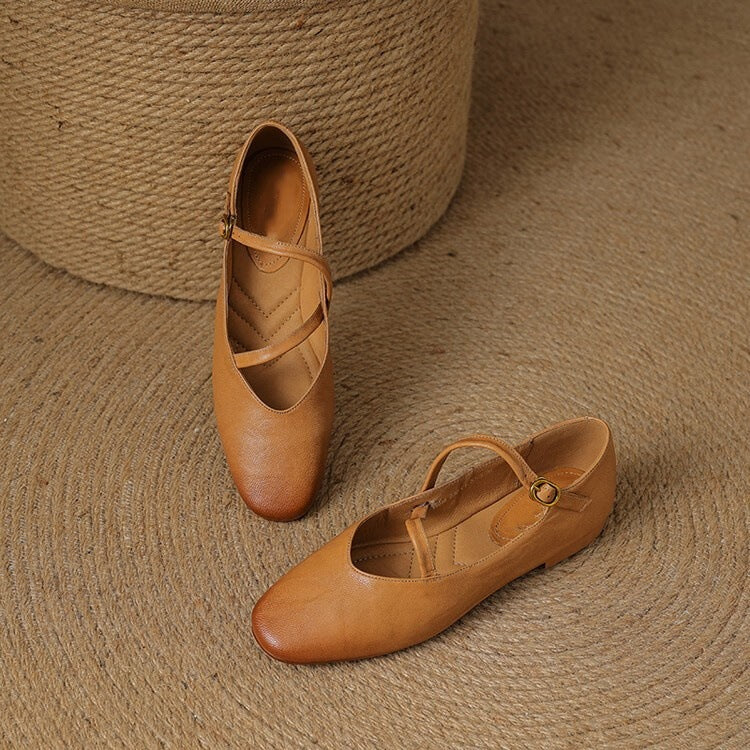 Women's Mary Jane flats with double buckle straps and low heels