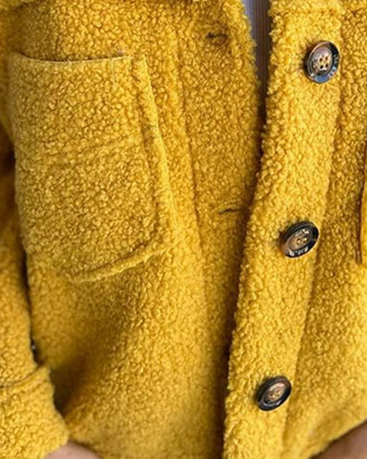 Women's textured button front jacket with lapel collar and patch pockets